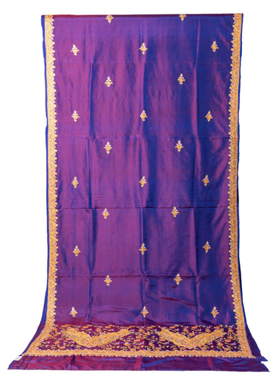 Royal Purple Pure Silk Hand Aari Embroidery Saree