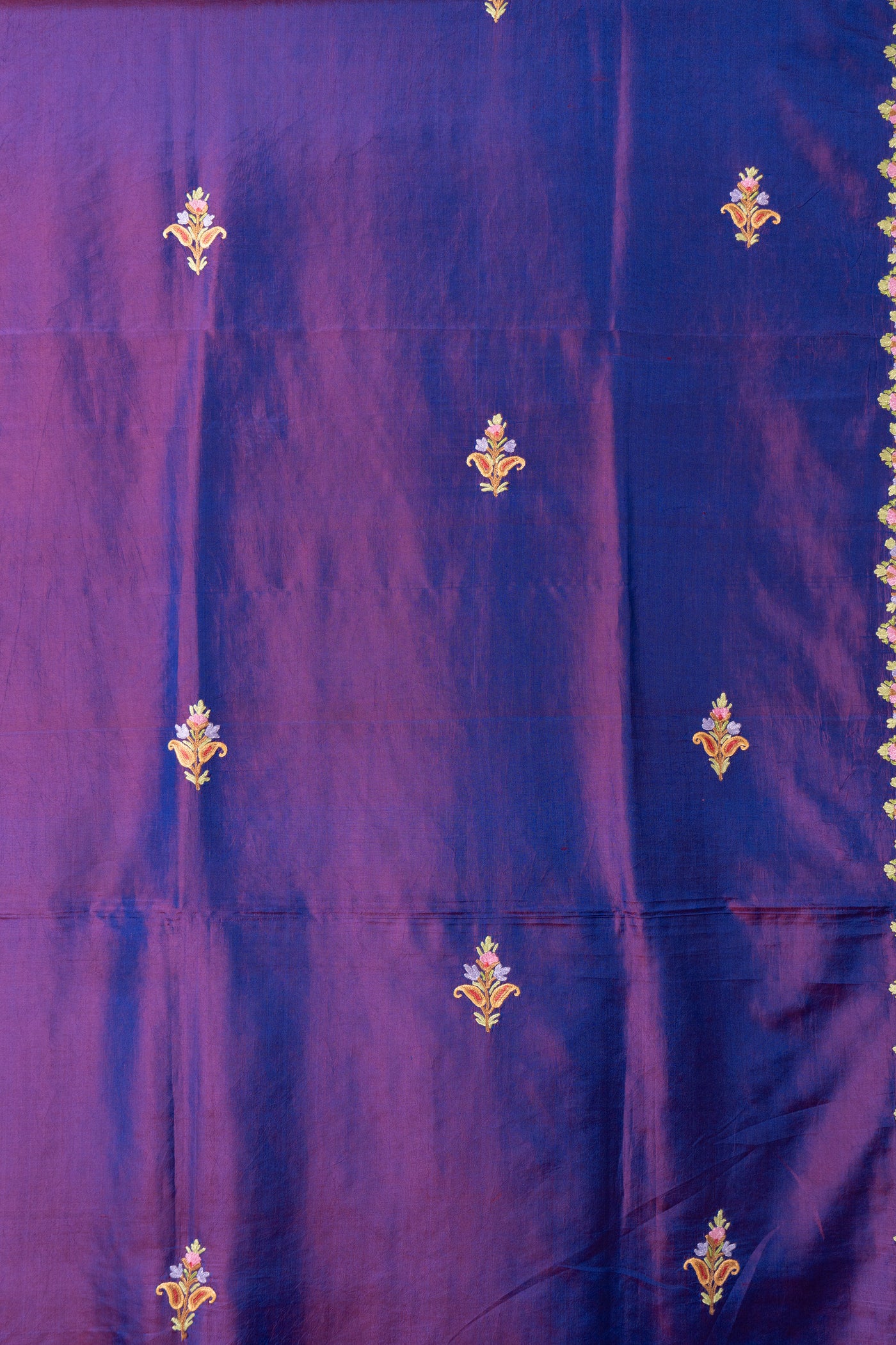 Royal Purple Pure Silk Hand Aari Embroidery Saree