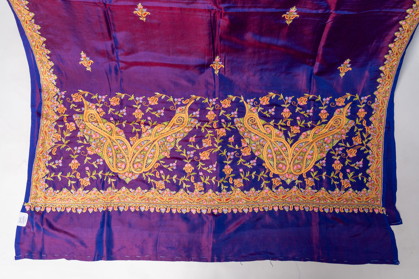 Royal Purple Pure Silk Hand Aari Embroidery Saree