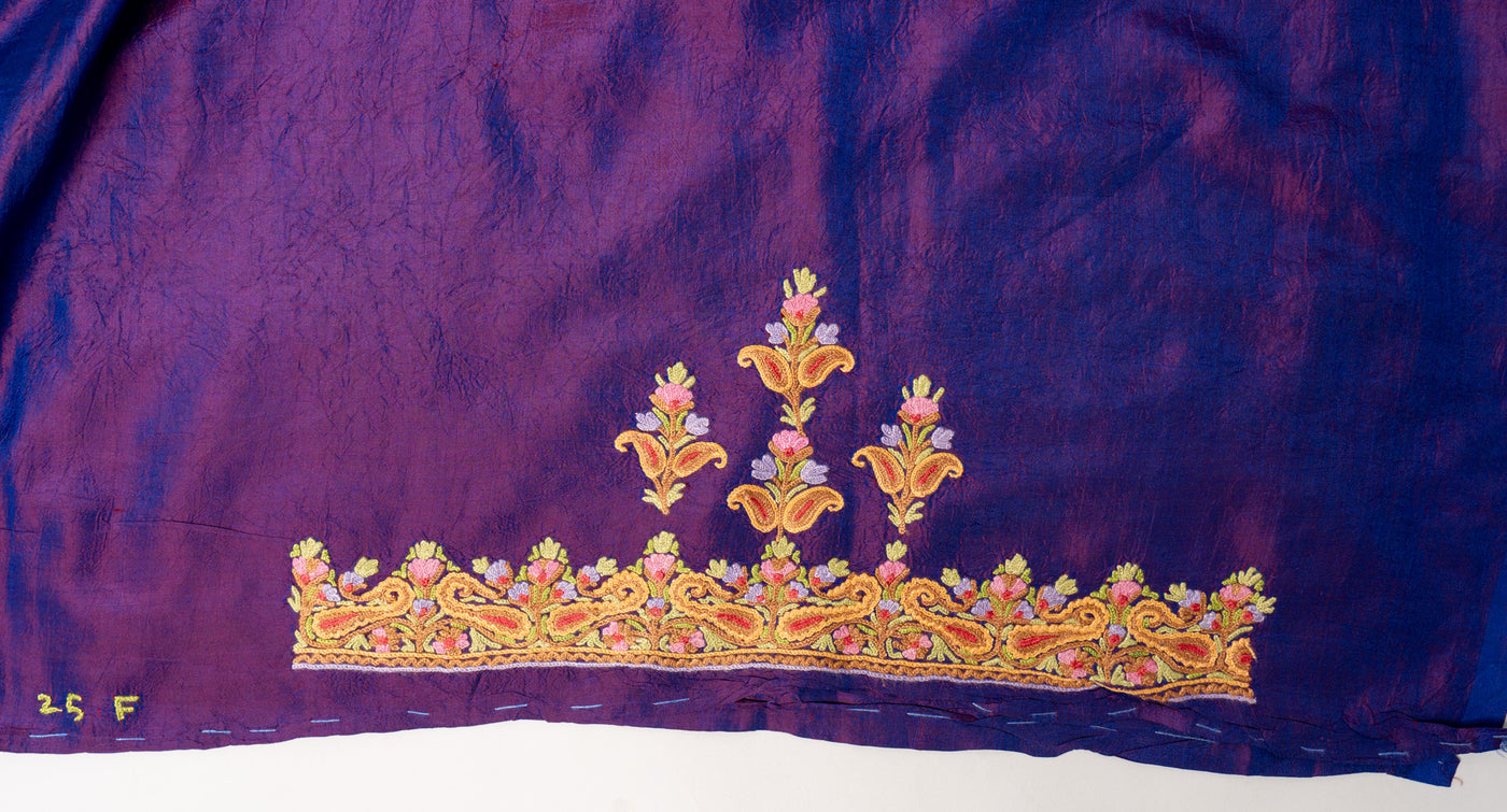 Royal Purple Pure Silk Hand Aari Embroidery Saree