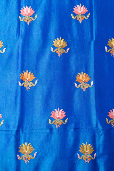 Sapphire Serenity Pure Silk Hand Aari Embroidery Saree