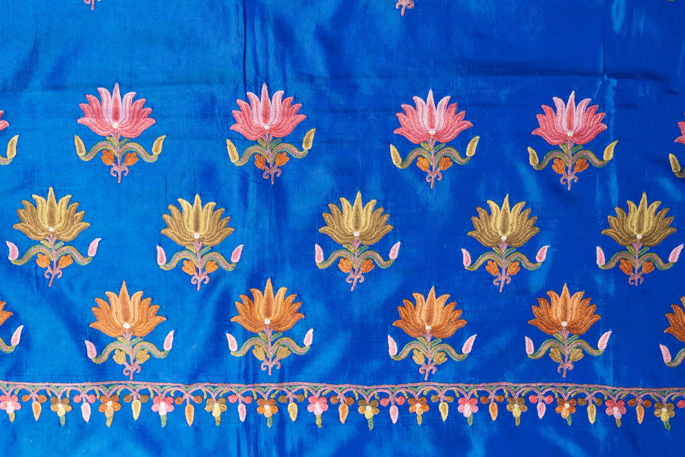 Sapphire Serenity Pure Silk Hand Aari Embroidery Saree