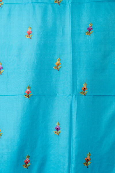 Aquamarine Delight Pure Crepe Hand Aari Embroidery Saree