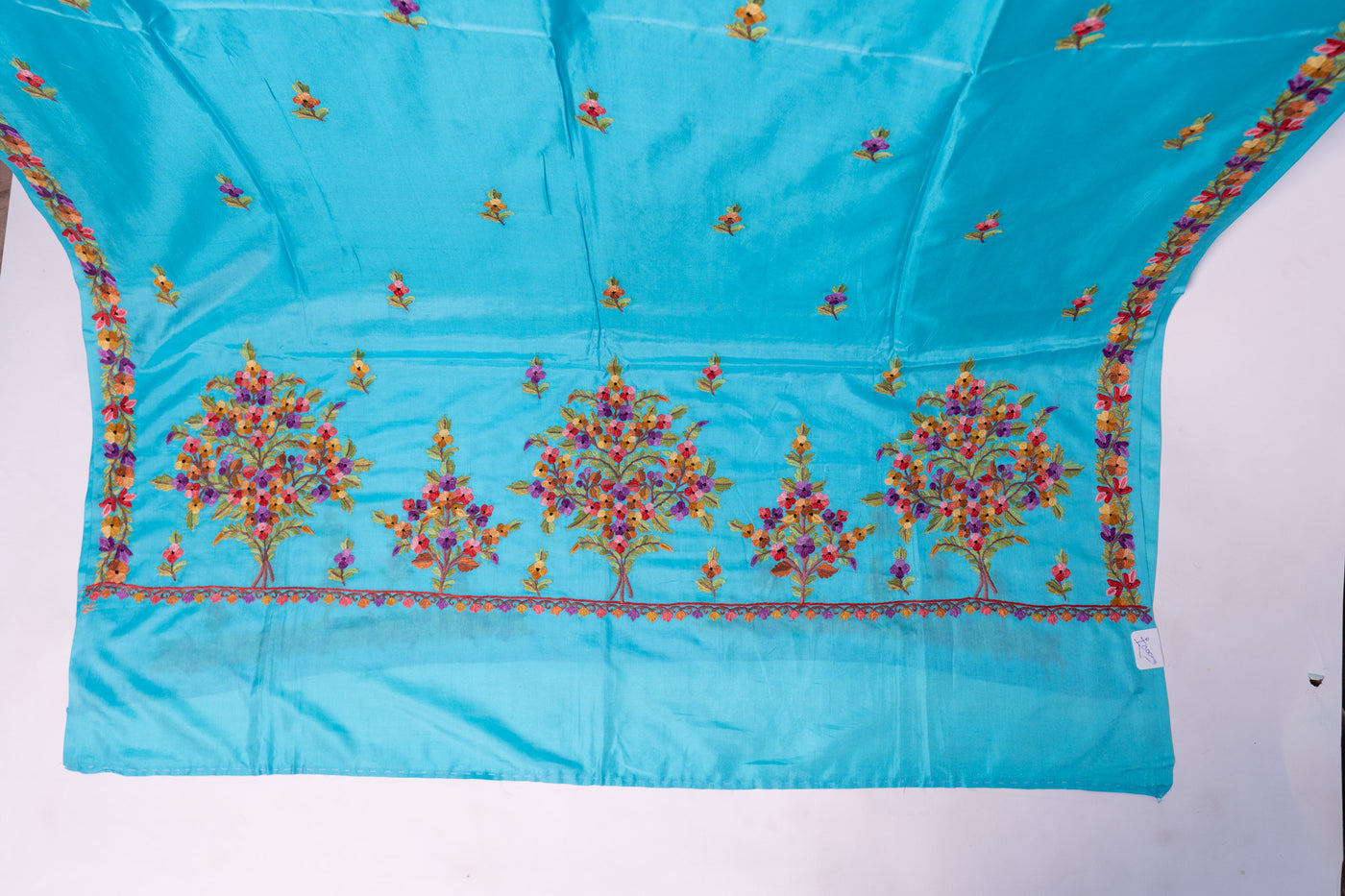 Aquamarine Delight Pure Crepe Hand Aari Embroidery Saree