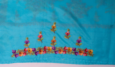 Aquamarine Delight Pure Crepe Hand Aari Embroidery Saree