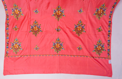 Coral Charm Pure Crepe Hand Aari Embroidery Saree