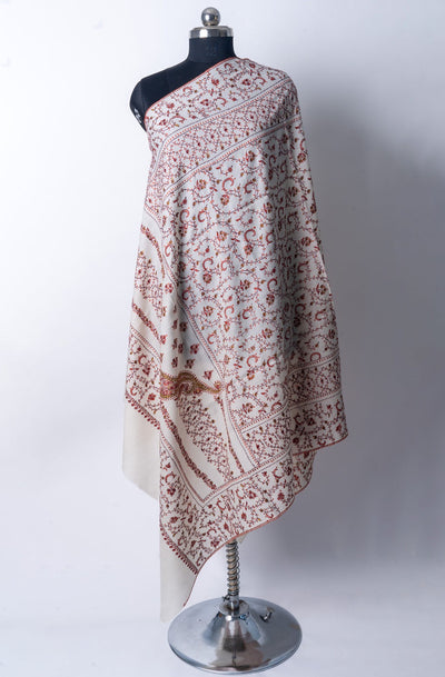 Spring Blossom: Hand Embroidered Merino Wool Sozni Shawl