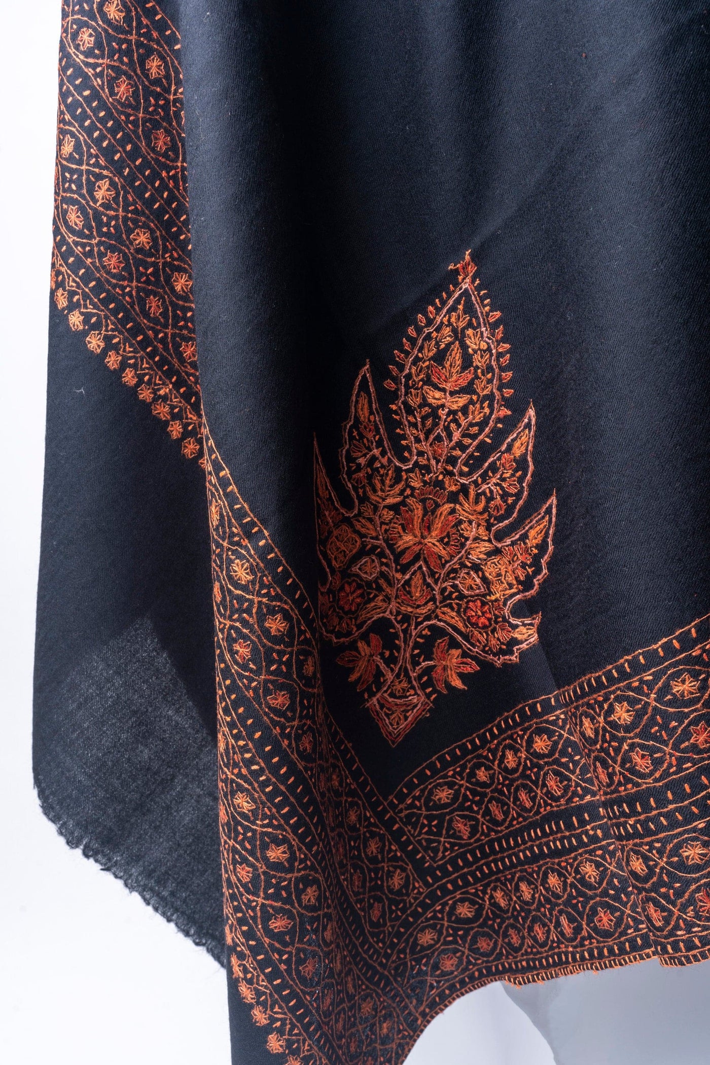 Midnight Majesty: Hand Embroidered Merino Wool Sozni Shawl
