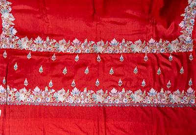 Scarlet Splendor Pure Crepe Hand Aari Embroidery Saree