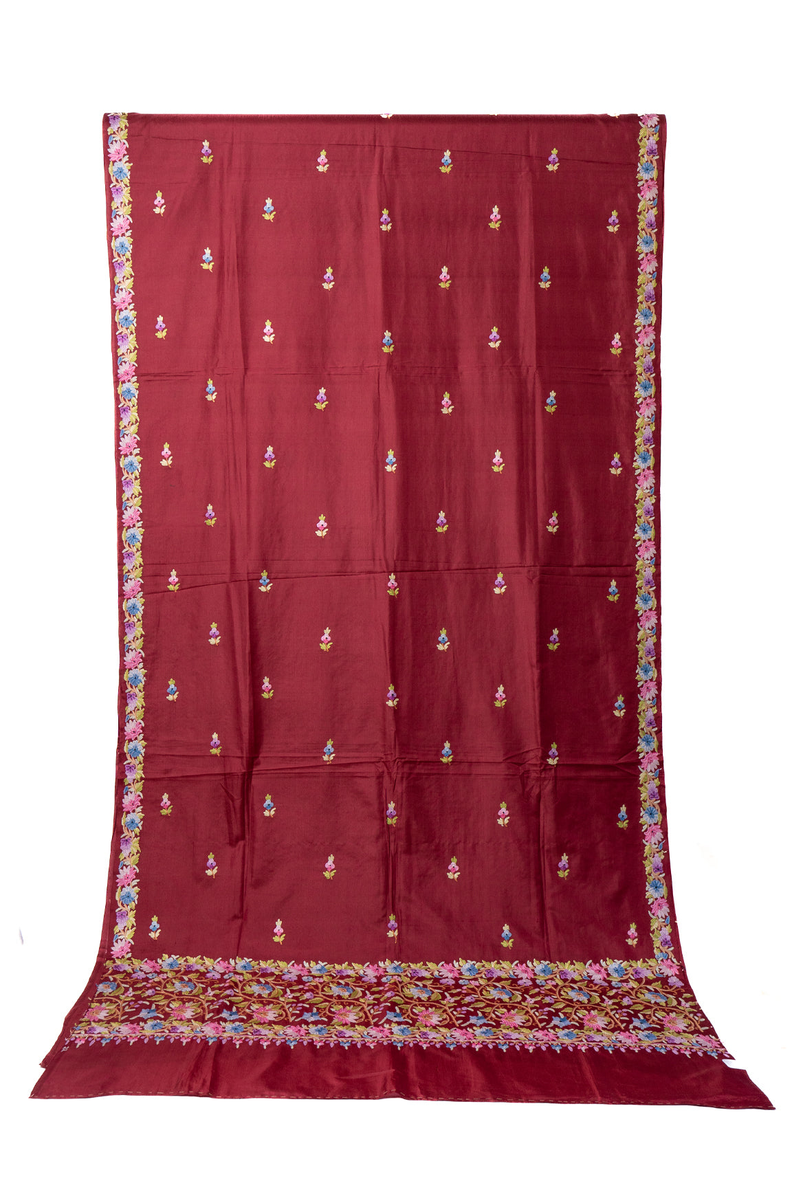 Maroon Magnificence Pure Crepe Hand Aari Embroidery Saree