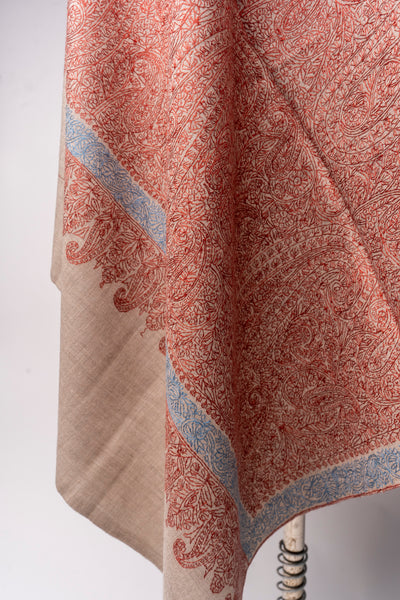 Terracotta Tapestry Sozni Pashmina Hand Embroidered Shawl of Grandeur