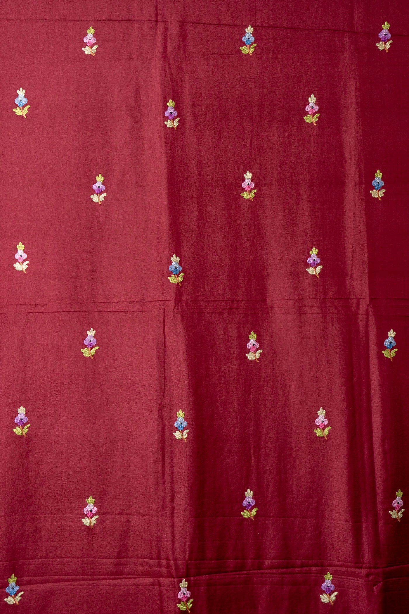 Maroon Magnificence Pure Crepe Hand Aari Embroidery Saree