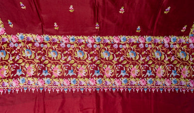 Maroon Magnificence Pure Crepe Hand Aari Embroidery Saree