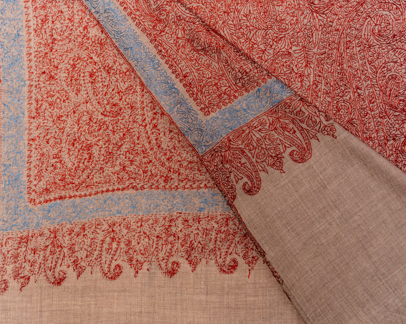 Terracotta Tapestry Sozni Pashmina Hand Embroidered Shawl of Grandeur