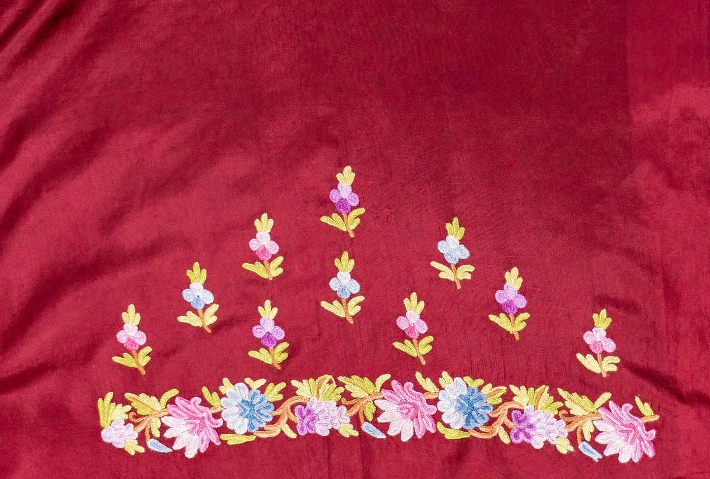 Maroon Magnificence Pure Crepe Hand Aari Embroidery Saree