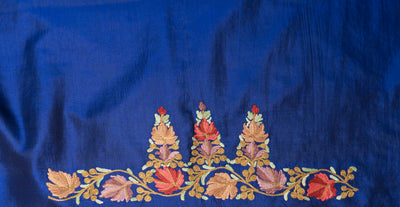 Royal Blue Bliss Pure Silk Hand Aari Embroidery Saree