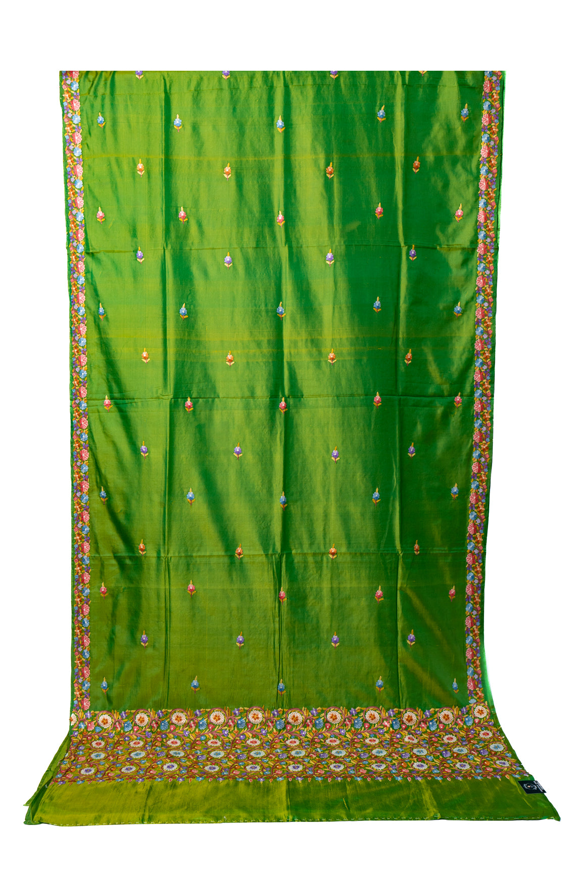 Verdant Vibrance Pure Silk Hand Aari Embroidery Saree