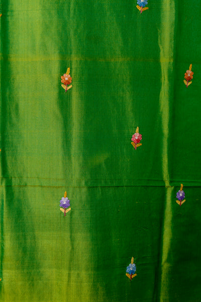 Verdant Vibrance Pure Silk Hand Aari Embroidery Saree