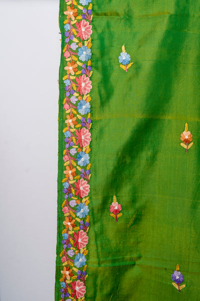 Verdant Vibrance Pure Silk Hand Aari Embroidery Saree