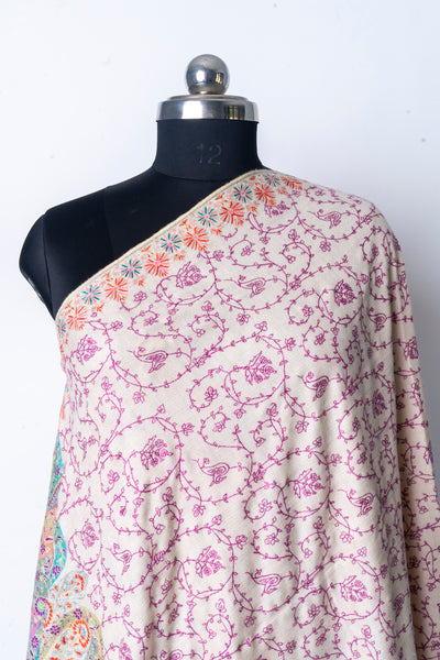 Spring's Whisper: Hand Embroidered Pashmina Shawl