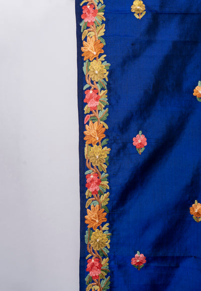 Sapphire Symphony Pure Silk Hand Aari Embroidery Saree