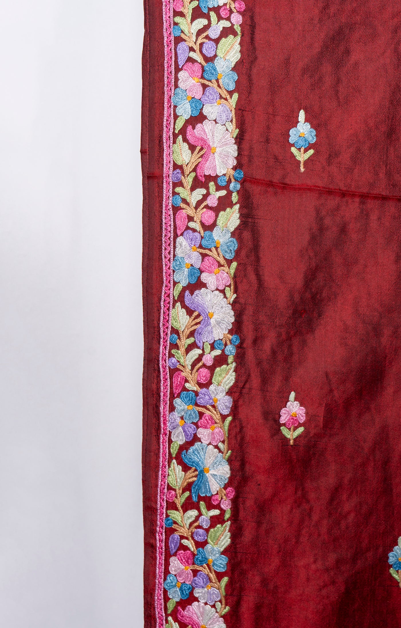 Ruby Blossom Pure Silk Hand Aari Embroidery Saree