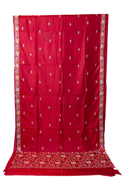 Crimson Elegance Pure Crepe Hand Aari Embroidery Saree