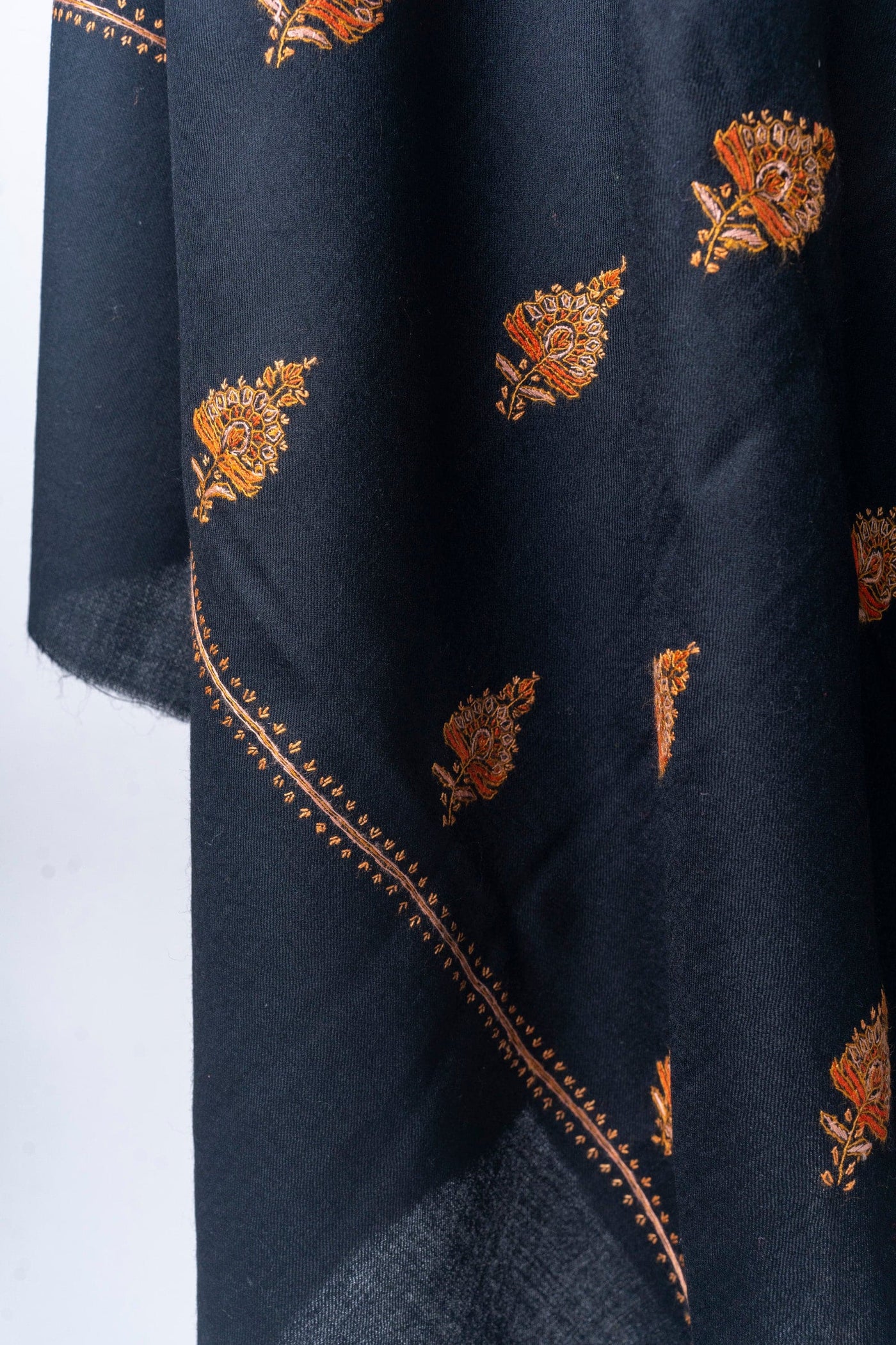 Golden Dusk: Hand Embroidered Merino Wool Sozni Shawl