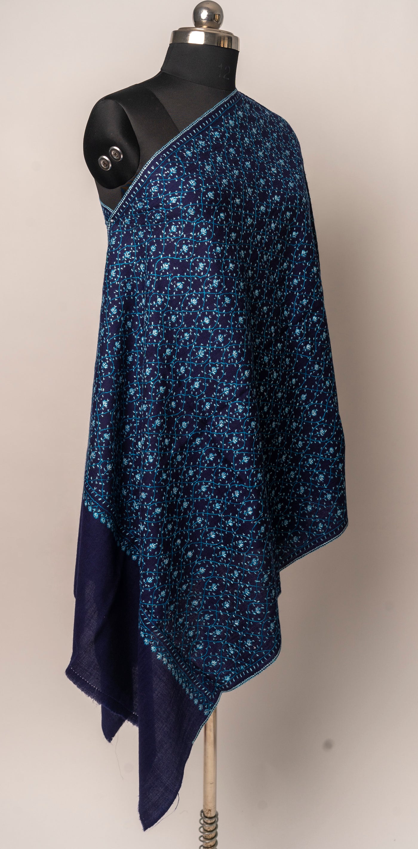 Sapphire Stardust Sozni Merino wool – Hand Embroidered Celestial Scarf