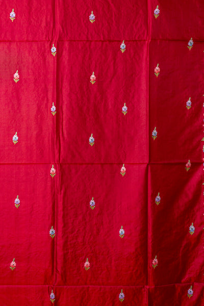 Crimson Elegance Pure Crepe Hand Aari Embroidery Saree