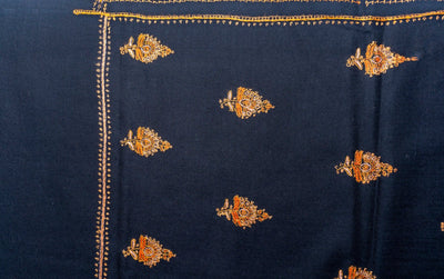 Golden Dusk: Hand Embroidered Merino Wool Sozni Shawl