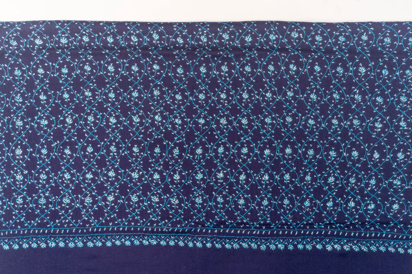 Sapphire Stardust Sozni Merino wool – Hand Embroidered Celestial Scarf