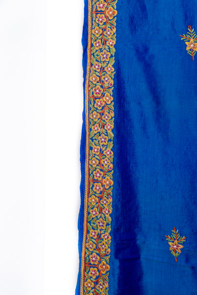 Royal Azure Pure Silk Hand Aari Embroidery Saree