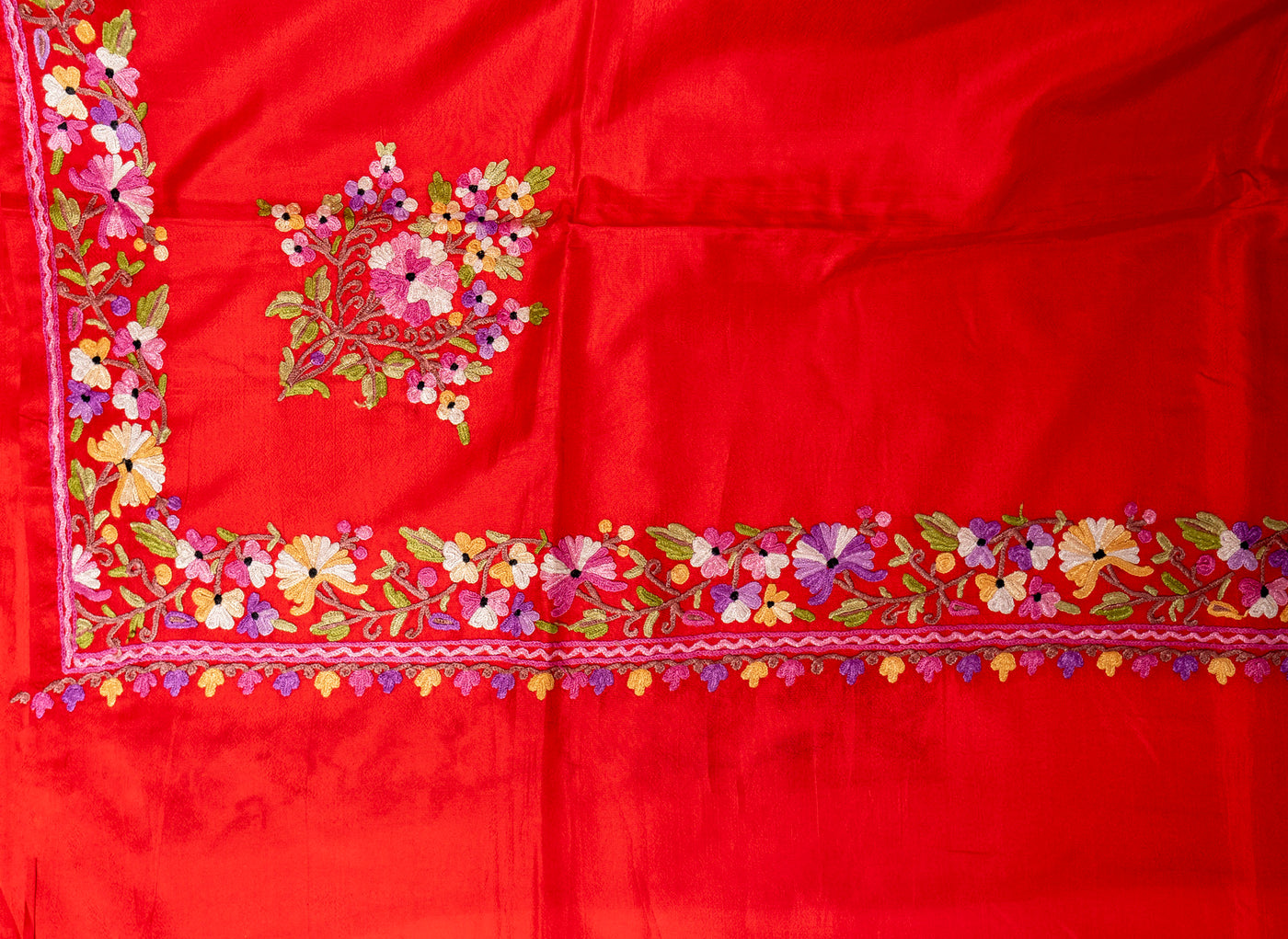 Ruby Radiance: Pure Silk Hand Aari Embroidered Saree