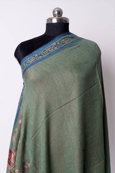 Enchanted Meadow Hand Embroidered Pashmina Shawl with Sozni Embroidery