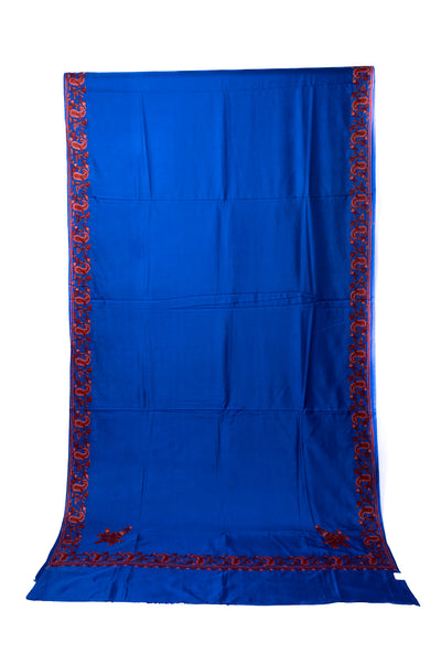 Sapphire Splendor: Pure Silk Hand Aari Embroidered Saree