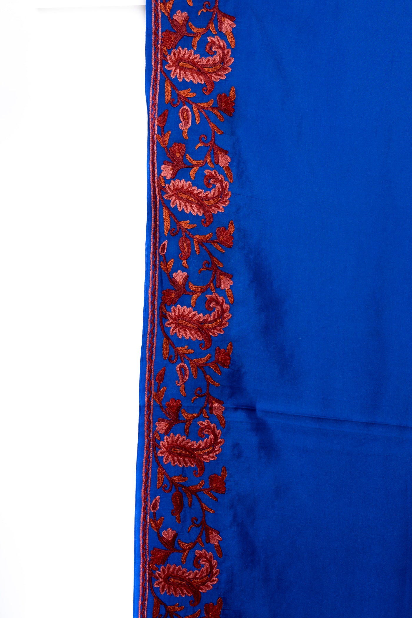 Sapphire Splendor: Pure Silk Hand Aari Embroidered Saree