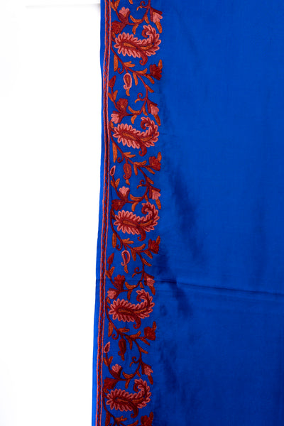 Sapphire Splendor: Pure Silk Hand Aari Embroidered Saree