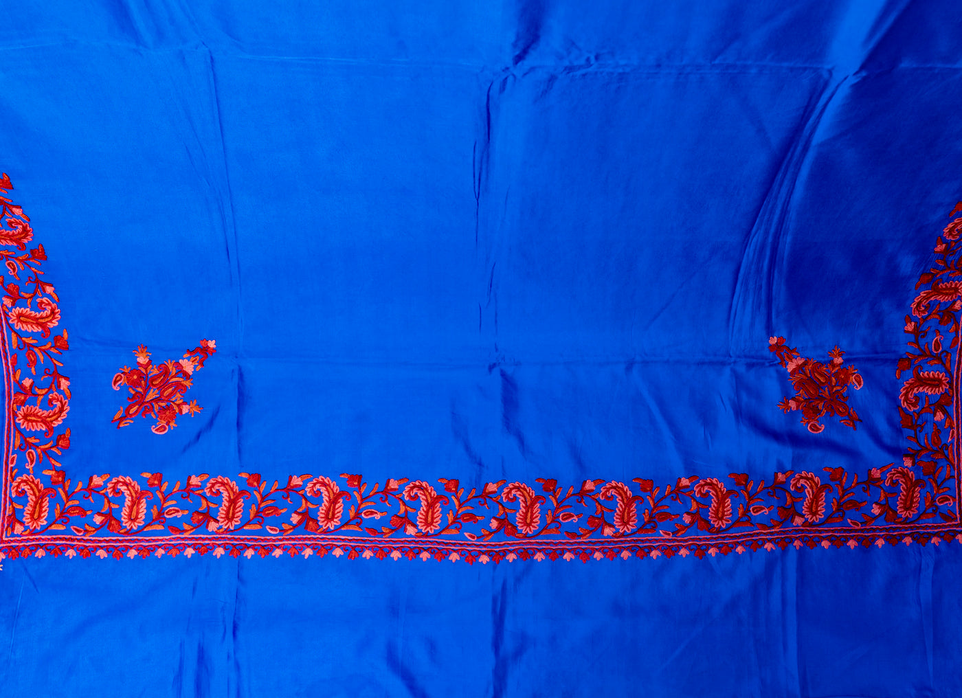 Sapphire Splendor: Pure Silk Hand Aari Embroidered Saree