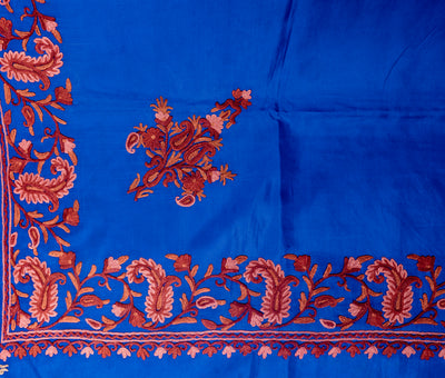 Sapphire Splendor: Pure Silk Hand Aari Embroidered Saree