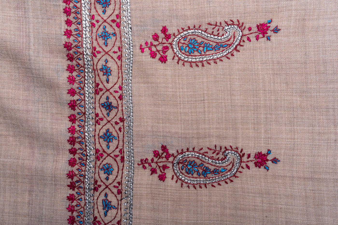 Regal Paisley Merino Wool Hand Embroidered Sozni Shawl