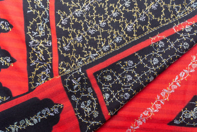 Ember Stripes Merino Wool Hand Embroidered Sozni Shawl
