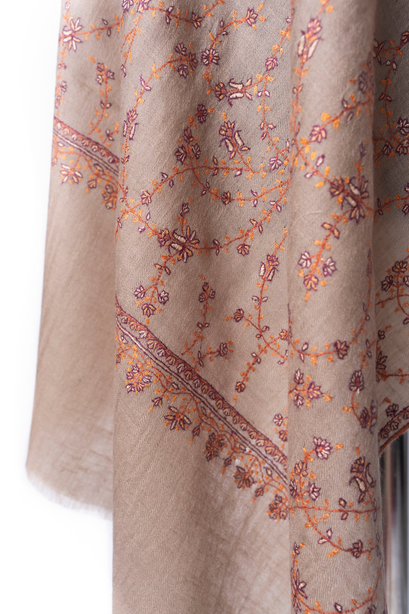 Whispers of Dawn Sozni Pashmina – Hand Embroidered Melodic Scarf
