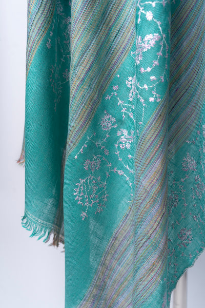 Aegean Bloom Sozni Pashmina – Hand Embroidered Tranquil Scarf