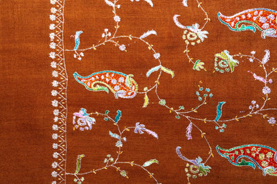 Autumn Harvest Merino Wool Hand Embroidered Sozni Shawl