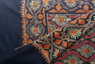 Majestic Medley Merino Wool Hand Embroidered Sozni Shawl