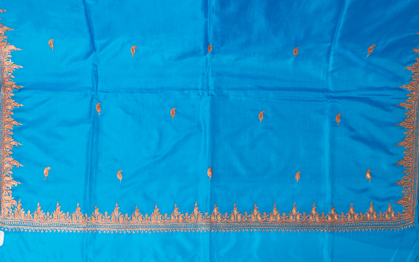 Azure Delight Pure Crepe Hand Tilla-Embroidery Saree