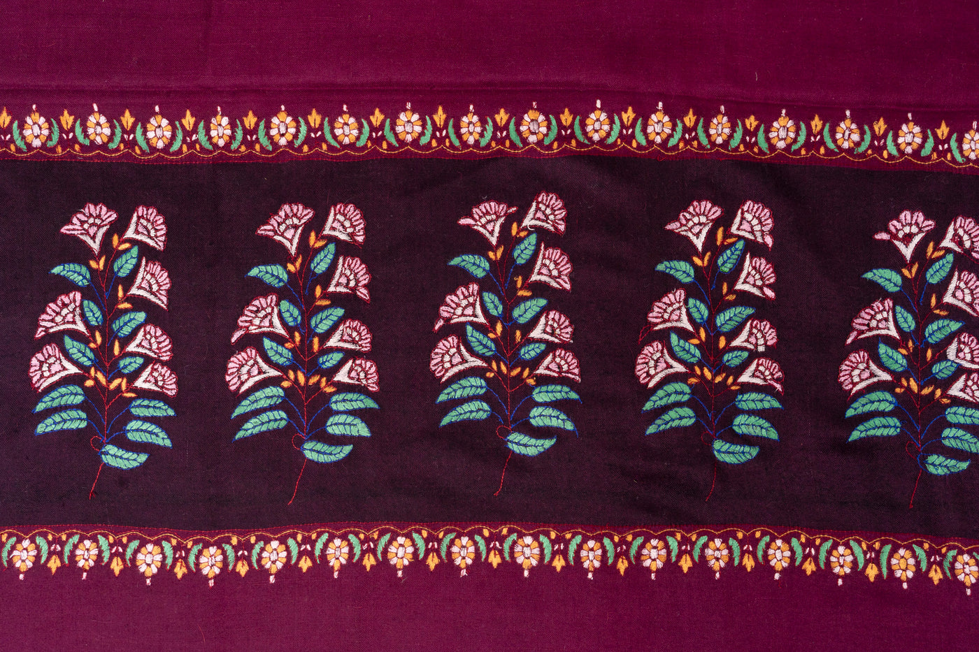 Sozni Majestic Maroon Hand Embroidered Pashmina Shawl