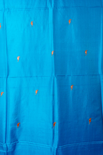 Azure Delight Pure Crepe Hand Tilla-Embroidery Saree