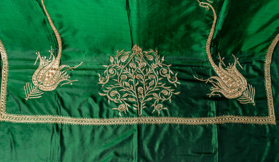 Emerald Elegance Pure Silk Hand-Tilla Embroidery Saree